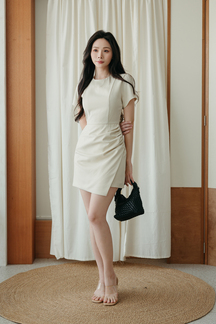 BAYLOR ASYMMETRICAL MINI DRESS (BEIGE)