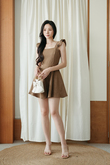 SINDEE FLUTTER SLEEVES PLAYSUIT (COFFEE)