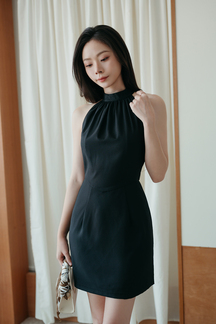 ROSSY HALTER NECK MINI DRESS (BLACK)