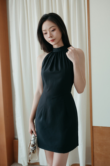 ROSSY HALTER NECK MINI DRESS (BLACK)