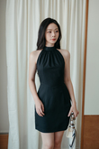ROSSY HALTER NECK MINI DRESS (BLACK)