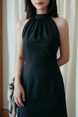ROSSY HALTER NECK MINI DRESS (BLACK)