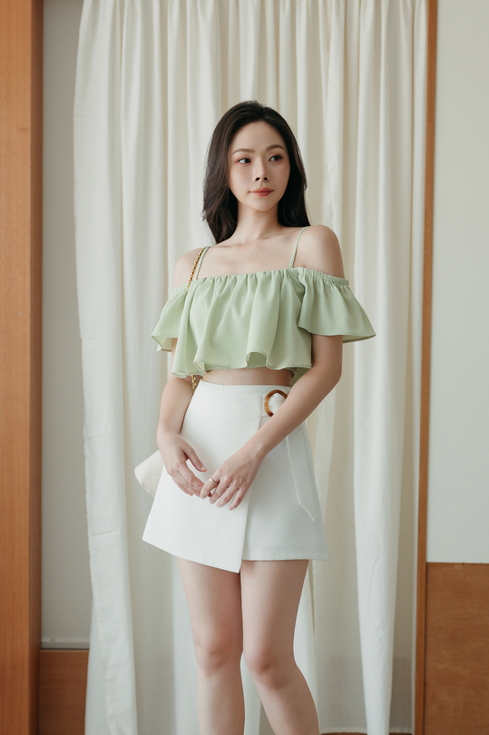 GRACEN COLD SHOULDER CROP TOP (APPLE GREEN)