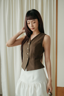 JORI V NECK VEST TOP (BROWN)