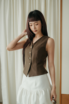 JORI V NECK VEST TOP (BROWN)