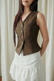 JORI V NECK VEST TOP (BROWN)