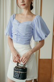 YARA BALLOON SLEEVE CROP TOP (BLUE STRIPE)