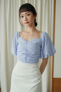 YARA BALLOON SLEEVE CROP TOP (BLUE STRIPE)