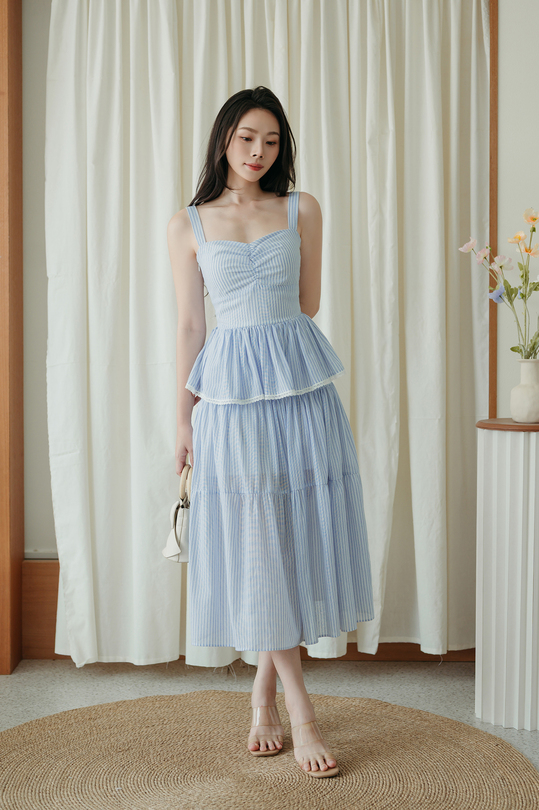 ELIANNA SWEETHEART TIERED DRESS (BLUE STRIPE)