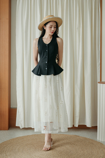 POSEY V NECK PEPLUM TOP (BLACK)