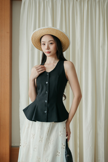 POSEY V NECK PEPLUM TOP (BLACK)