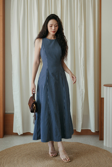 KRISTEN ROUND NECK MAXI DRESS (DARK BLUE)