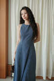 KRISTEN ROUND NECK MAXI DRESS (DARK BLUE) KRISTEN ROUND NECK MAXI DRESS (DARK BLUE)