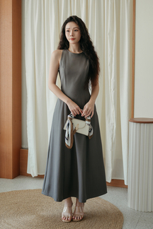 KRISTEN ROUND NECK MAXI DRESS (GREYISH BROWN)