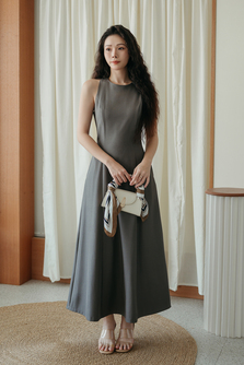 KRISTEN ROUND NECK MAXI DRESS (GREYISH BROWN)