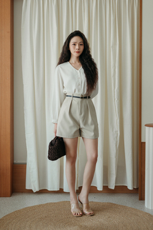 DILLON HIGH WAISTED SHORTS (BEIGE)