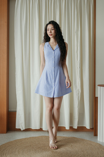 KHLOE BUTTON DOWN MINI DRESS (BLUE STRIPE)