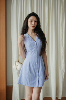 KHLOE BUTTON DOWN MINI DRESS (BLUE STRIPE)