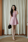 KHLOE BUTTON DOWN MINI DRESS (PINK STRIPE)