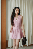 KHLOE BUTTON DOWN MINI DRESS (PINK STRIPE)