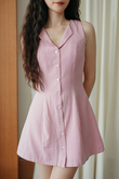 KHLOE BUTTON DOWN MINI DRESS (PINK STRIPE)