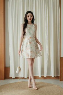 DABNY HALTER NECK MINI DRESS (YELLOW FLORAL)