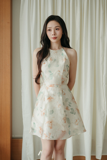 DABNY HALTER NECK MINI DRESS (YELLOW FLORAL)
