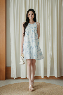 MIKO HALTER NECK MINI DRESS (BLUE FLORAL) 