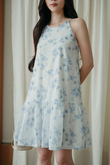 MIKO HALTER NECK MINI DRESS (BLUE FLORAL) MIKO HALTER NECK MINI DRESS (BLUE FLORAL)