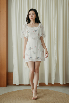 DIORE FLUTTER SLEEVES MINI DRESS (FLORAL) 