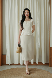 VICCI HIGH WAISTED PENCIL SKIRT (BEIGE)