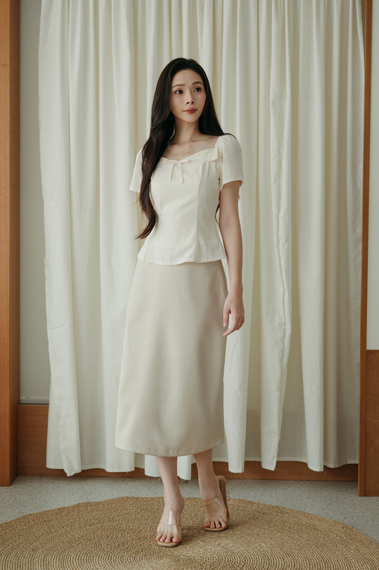 VICCI HIGH WAISTED PENCIL SKIRT (BEIGE)
