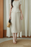 VICCI HIGH WAISTED PENCIL SKIRT (BEIGE)