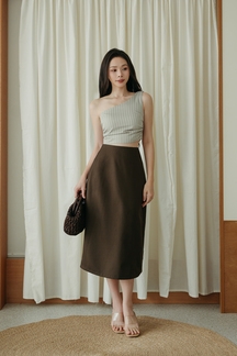 VICCI HIGH WAISTED PENCIL SKIRT (BROWN)