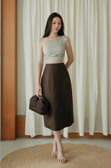 VICCI HIGH WAISTED PENCIL SKIRT (BROWN)