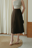 VICCI HIGH WAISTED PENCIL SKIRT (BROWN)