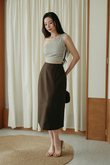 VICCI HIGH WAISTED PENCIL SKIRT (BROWN)