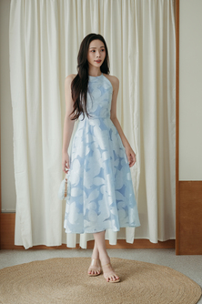 VIKY HALTER NECK MIDI DRESS (BLUE FLORAL) 