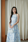VIKY HALTER NECK MIDI DRESS (BLUE FLORAL) VIKY HALTER NECK MIDI DRESS (BLUE FLORAL)