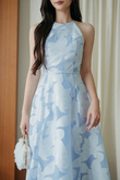 VIKY HALTER NECK MIDI DRESS (BLUE FLORAL) VIKY HALTER NECK MIDI DRESS (BLUE FLORAL)