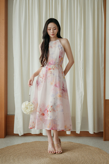 VIKY HALTER NECK MIDI DRESS (FLORAL) 