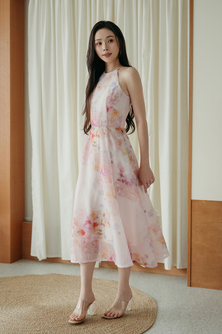 VIKY HALTER NECK MIDI DRESS (FLORAL) 