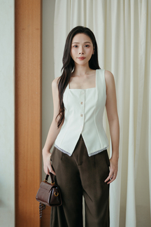MILANA SQUARE NECK BUTTON TOP (WHITE)