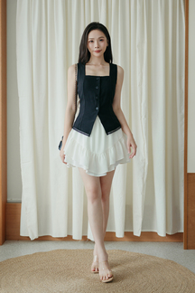 MILANA SQUARE NECK BUTTON TOP (BLACK)