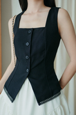 MILANA SQUARE NECK BUTTON TOP (BLACK)