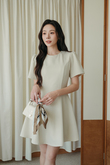 ASHER ROUND NECK MINI DRESS (BEIGE) 