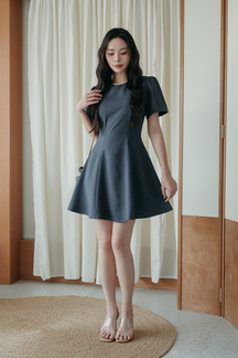 ASHER ROUND NECK MINI DRESS (GREY) 