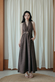 BRYNN V-NECK DRESS (BROWN) 