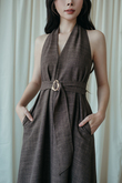 BRYNN V-NECK DRESS (BROWN) 