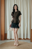 WISTER ROUND NECK PEPLUM TOP (BROWN) WISTER ROUND NECK PEPLUM TOP (BROWN)